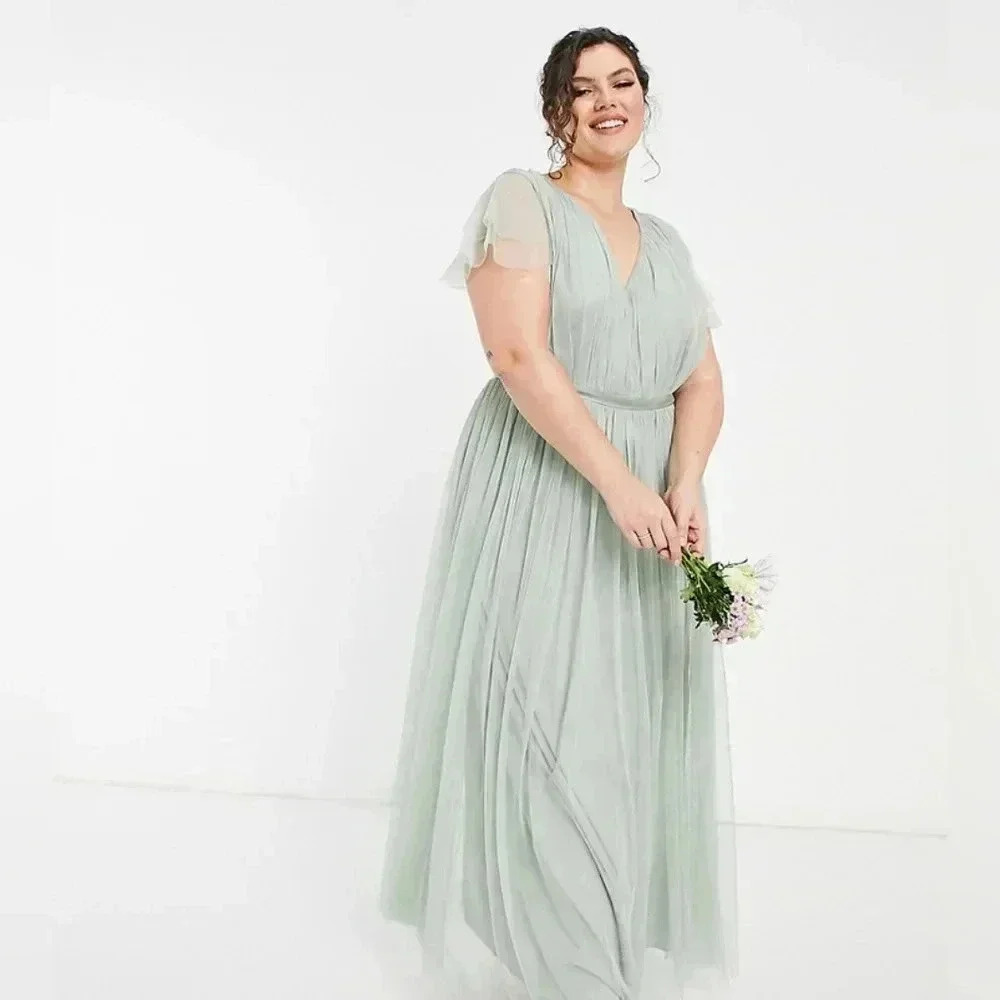 ASOS Anaya Plus Anaya With Love Plus Bridesmaid tulle cap sleeve maxi dress